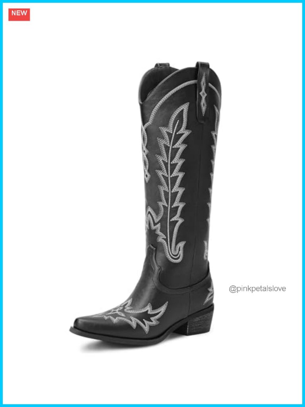 Knee High Pointed Toe Chunky Heel Western Cowboy Boots Women Pull On Zip